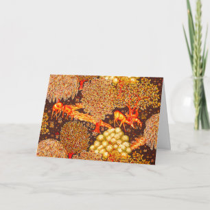 Cartes Pour Fêtes Annuelles ANIMAUX FORESTIERS, CERFS PAR UN BROOK Red Yellow 