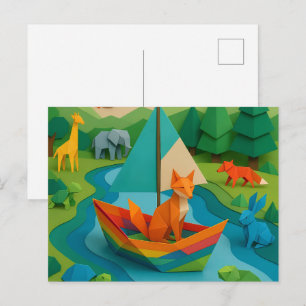 Cartes Pour Fêtes Annuelles Animaux pliés de la forêt – Faune colorée d'origam