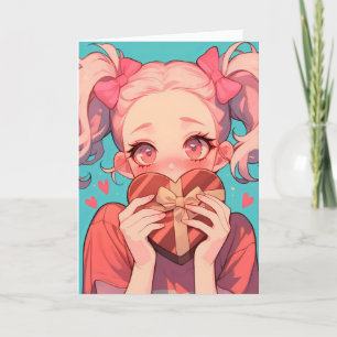 Cartes Pour Fêtes Annuelles Anime Blond Girl Heart Love