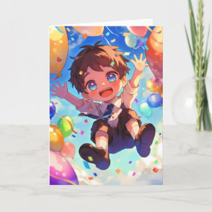 Cartes Pour Fêtes Annuelles Anime Boy Balloons Kawaii
