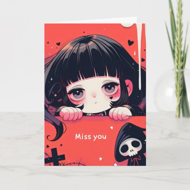 Cartes Pour Fêtes Annuelles Anime Fille Effrayante Tu Me Manques (Devant)