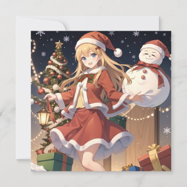 Cartes Pour Fêtes Annuelles Anime fille mignonne Noël (Devant)