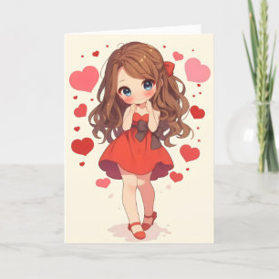 Cartes Pour Fêtes Annuelles Anime Girl Red Chibi Heart