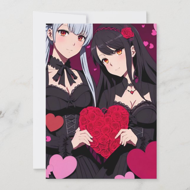 Cartes Pour Fêtes Annuelles Anime Gothic Valentine's Red Hearts (Devant)