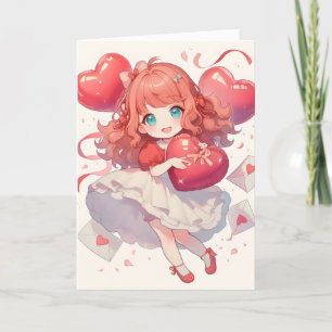 Cartes Pour Fêtes Annuelles Anime Kawaii fille amour de coeur