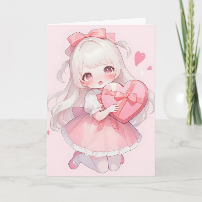 Cartes Pour Fêtes Annuelles Anime rose fille Kawaii (Devant)