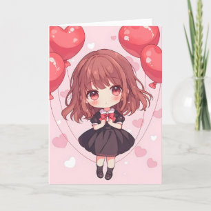Cartes Pour Fêtes Annuelles Anime rose mignonne fille