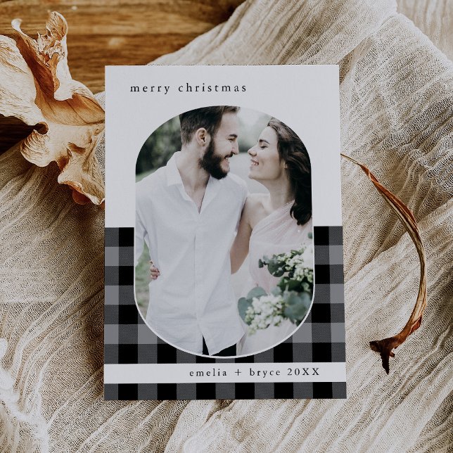 Cartes Pour Fêtes Annuelles ANNA Gray Buffalo Plaid Family Photo Noël (ANNA Gray Buffalo Plaid Family Photo Christmas Holiday Card)