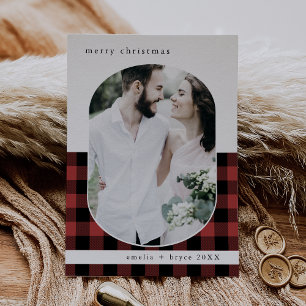 Cartes Pour Fêtes Annuelles ANNA Red Buffalo Plaid Family Photo Noël