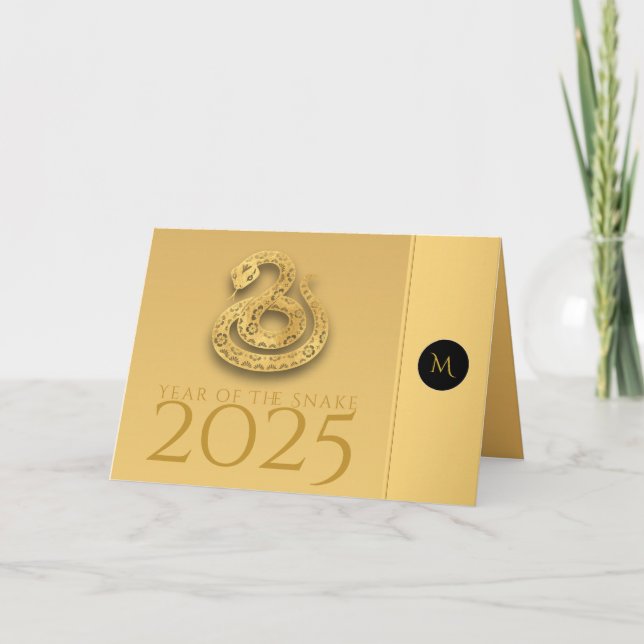 Cartes Pour Fêtes Annuelles Année des serpents chinois 2025 Élégant Monogramme (Devant)