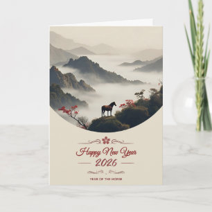 Cartes Pour Fêtes Annuelles Année du Cheval 2026 Nouvel An Chinois Montagne 