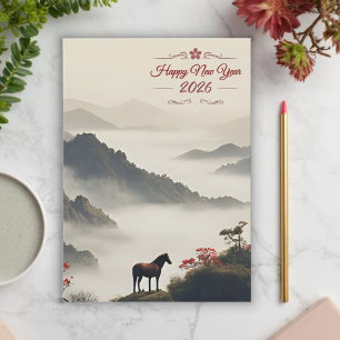 Cartes Pour Fêtes Annuelles Année du Cheval 2026 Nouvel An Chinois Montagne