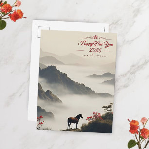 Cartes Pour Fêtes Annuelles Année du Cheval 2026 Nouvel An Chinois Montagne