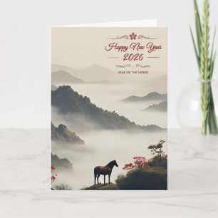 Cartes Pour Fêtes Annuelles Année du Cheval 2026 Nouvel An Chinois Montagne