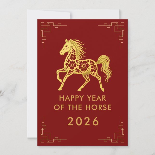Cartes Pour Fêtes Annuelles Année du Cheval 2026 - Nouvel An lunaire chinois (Devant)