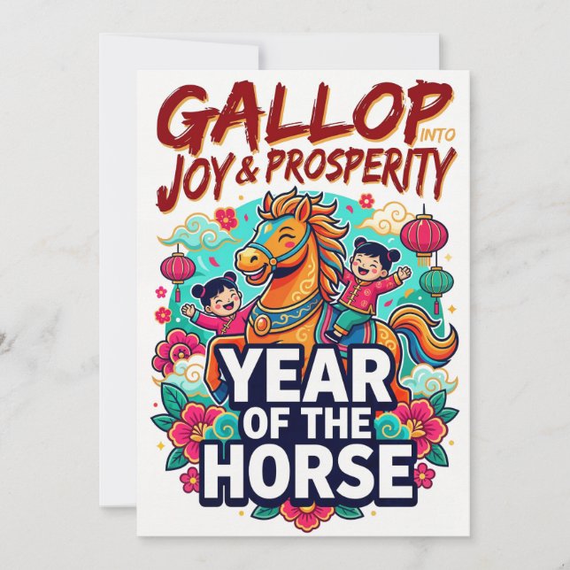 Cartes Pour Fêtes Annuelles Année du Cheval - Galoper dans la Joie et la Prosp (Devant)
