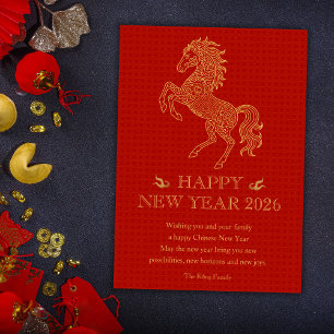 Cartes Pour Fêtes Annuelles Année Du Cheval Rouge Chinois Nouvel An 2026