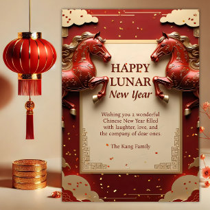 Cartes Pour Fêtes Annuelles Année du Cheval Rouge & Or 2026 Nouvel An chinois