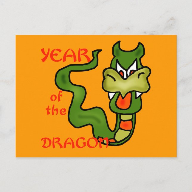 Cartes Pour Fêtes Annuelles Année du dragon avec le dragon de bande dessinée (Devant)