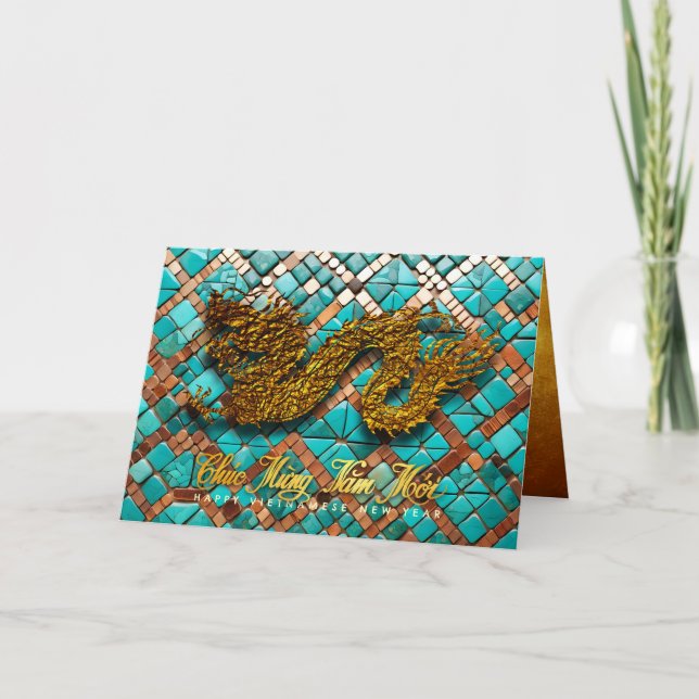 Cartes Pour Fêtes Annuelles Année du Dragon Vietnamien doré 2024 Mosaïque GC (Devant)
