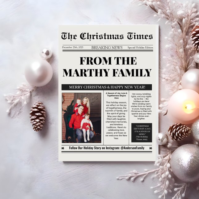 Cartes Pour Fêtes Annuelles Année du journal en révision Photo Collage Noël (Newspaper Year in Review Photo Collage Christmas Holiday Card)