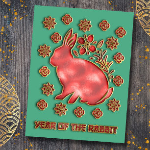 Cartes Pour Fêtes Annuelles Année du Lapin Nouvel An Chinois Or Vert