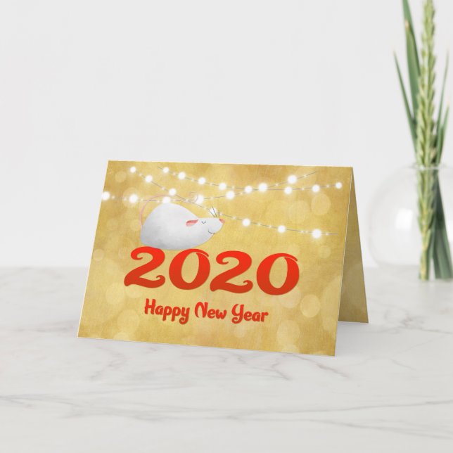 Cartes Pour Fêtes Annuelles Année du Rat 2020 au Rat blanc sur l'or (Devant)