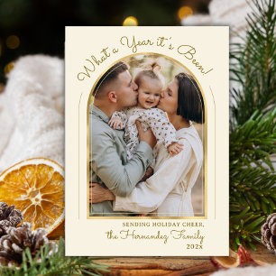 Cartes Pour Fêtes Annuelles Année en examen Gold Script Arch Photo Collage