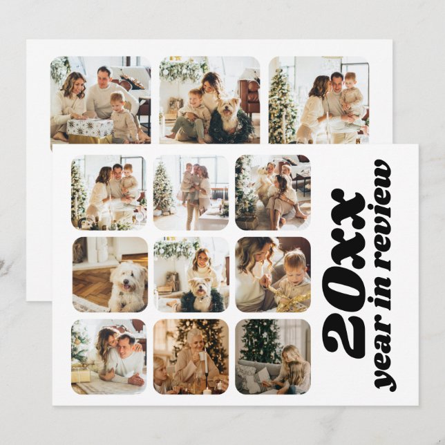 Cartes Pour Fêtes Annuelles Année en revue 12 Photo et texte Personnalisé (Devant / Derrière)