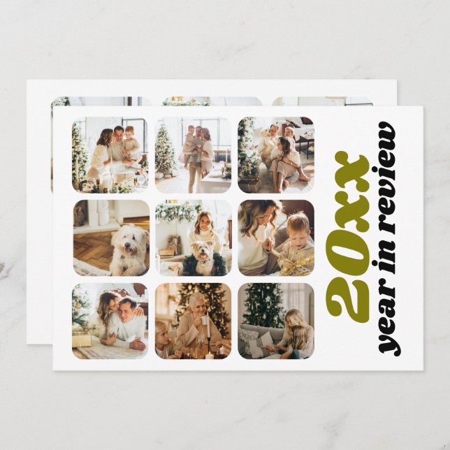 Cartes Pour Fêtes Annuelles Année en revue 12 Photo et texte Personnalisé (Devant / Derrière)