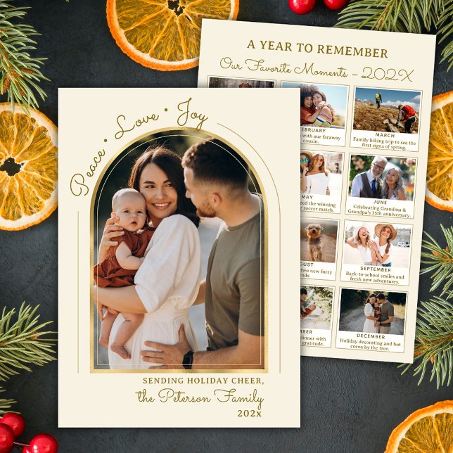 Cartes Pour Fêtes Annuelles Année en revue Arche d'or Paix Amour Joie Photo (Créateur téléchargé)