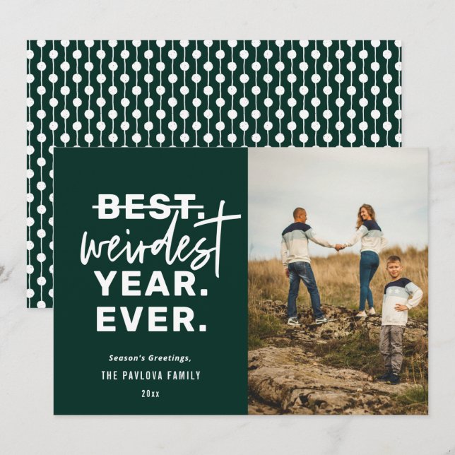 Cartes Pour Fêtes Annuelles Année la plus étrange jamais Humour vert (Devant / Derrière)