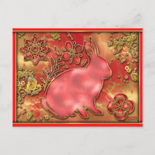 Cartes Pour Fêtes Annuelles Année rouge or du lapin 2023 Nouvel An chinois