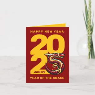 Cartes Pour Fêtes Annuelles Année rouge or du serpent 2025