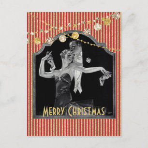 Cartes Pour Fêtes Annuelles Années '30 de Noël de rouge et d'or dansant Deco