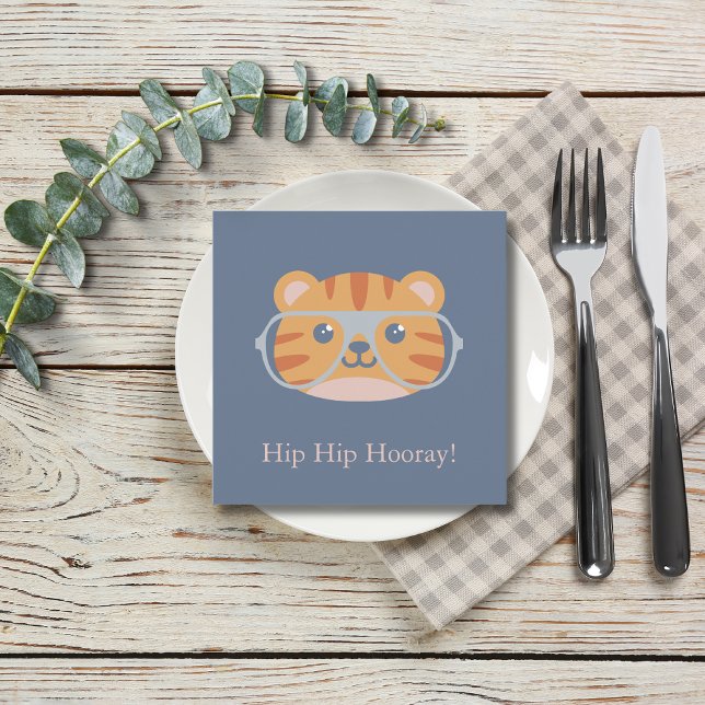 Cartes Pour Fêtes Annuelles Anniversaire animal Jungle Coeurs tigres (Animal Tiger Blue Background)