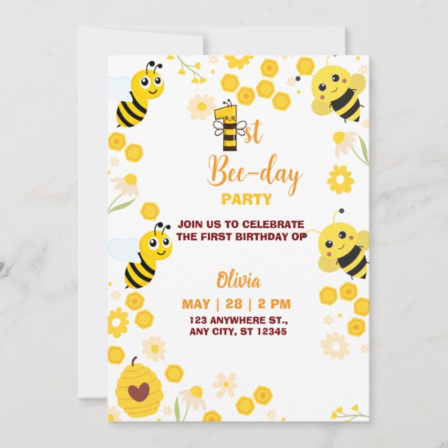 Cartes Pour Fêtes Annuelles Anniversaire de enfant d'abeille mignonne jaune (Devant)