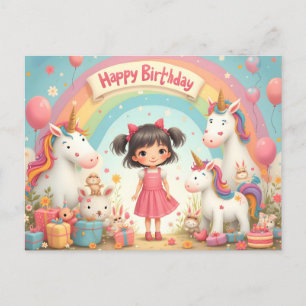 Cartes Pour Fêtes Annuelles Anniversaire de fille avec licornes et arc-en-ciel