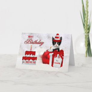 Cartes Pour Fêtes Annuelles Anniversaire de Noël Réveillon Chat et gâteau