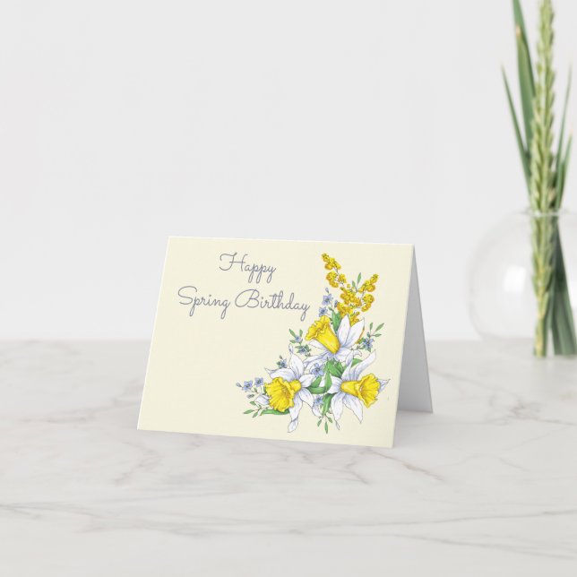Cartes Pour Fêtes Annuelles Anniversaire de printemps avec Jonquilles (Devant)