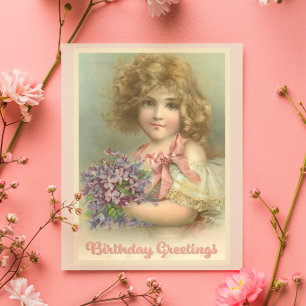 Cartes Pour Fêtes Annuelles Anniversaire Enchantant Vintage Fille Rose