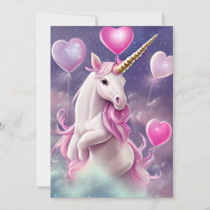 Cartes Pour Fêtes Annuelles Anniversaire fille Imaginaire Unicorne avec ballon