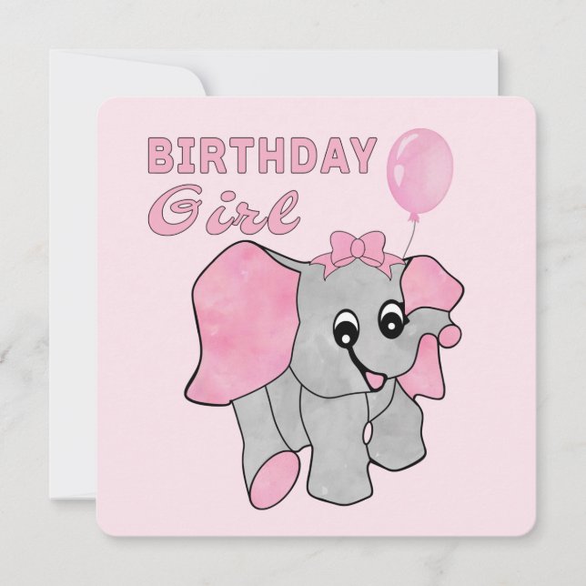 Cartes Pour Fêtes Annuelles Anniversaire Fille rose Bébé Eléphant (Devant)