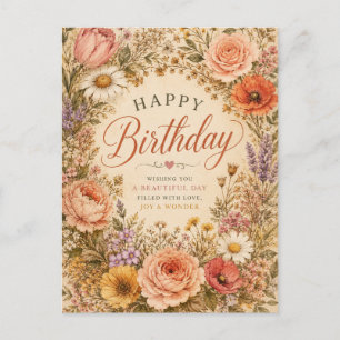 Cartes Pour Fêtes Annuelles Anniversaire Fleurie Rétro Personnalisé avec des f