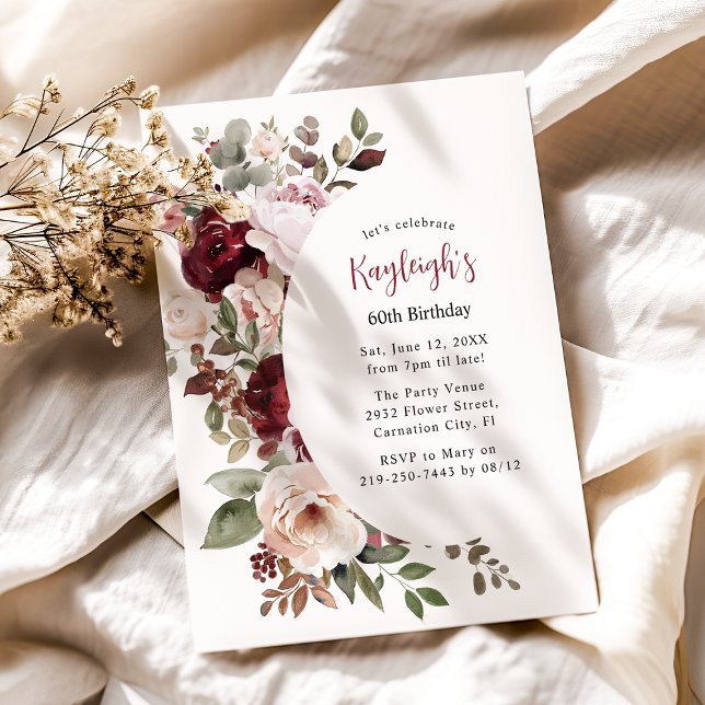 Cartes Pour Fêtes Annuelles Anniversaire floral rose et rouge élégant (Créateur téléchargé)