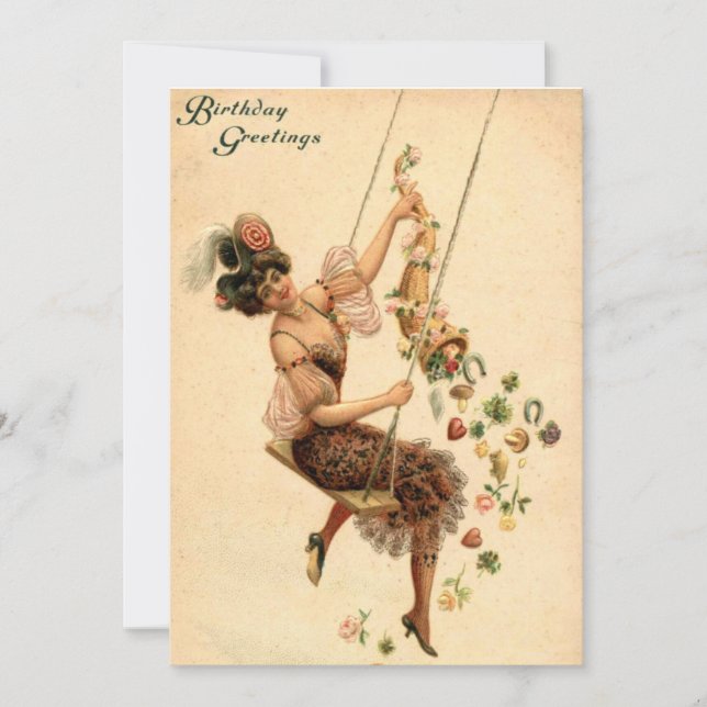 Cartes Pour Fêtes Annuelles Anniversaire, Jolie Femme sur une aile, Vintage (Devant)