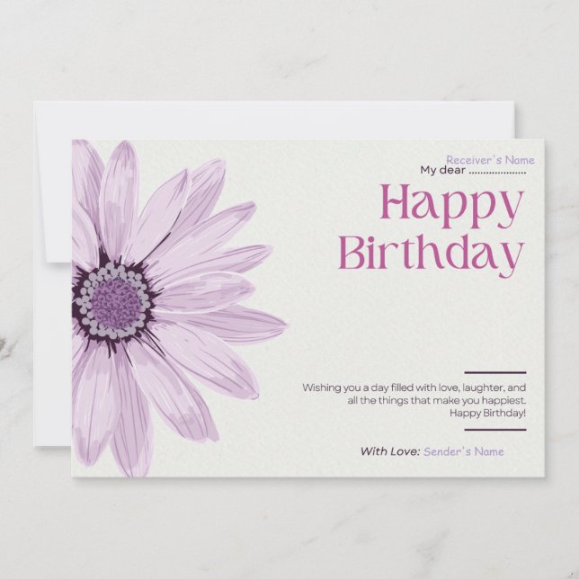Cartes Pour Fêtes Annuelles Anniversaire Personnalisable Digital Floral (Devant)