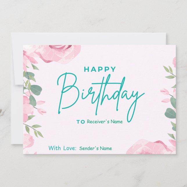 Cartes Pour Fêtes Annuelles Anniversaire Personnalisé Digital Floral (Devant)