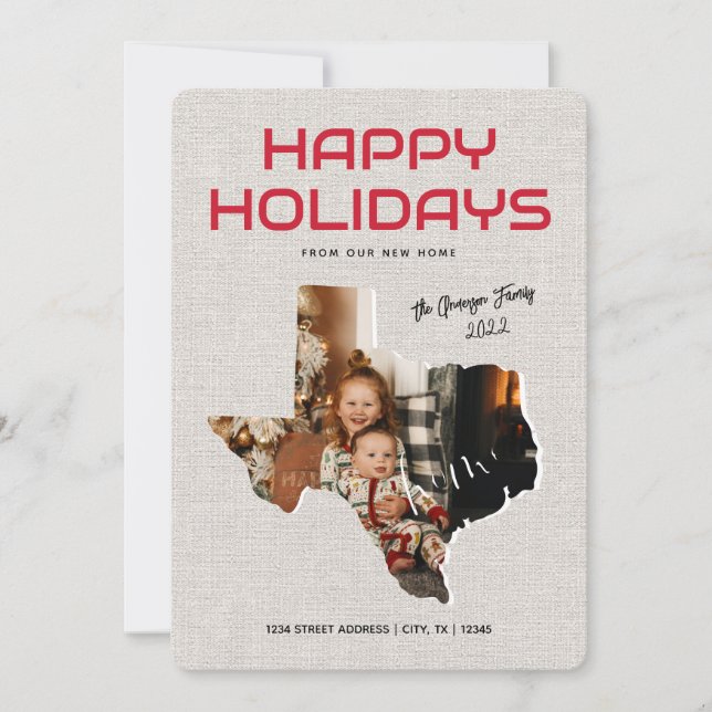 Cartes Pour Fêtes Annuelles Annonce de déménagement au Texas Joyeuses Fêtes (Devant)