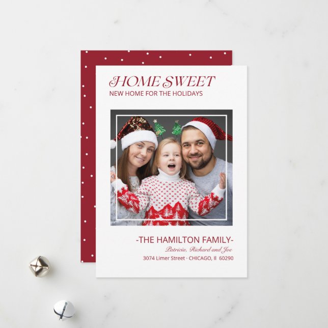 Cartes Pour Fêtes Annuelles Annonce de déménagement de Noël en typographie pho (Devant/Arrière en situation)